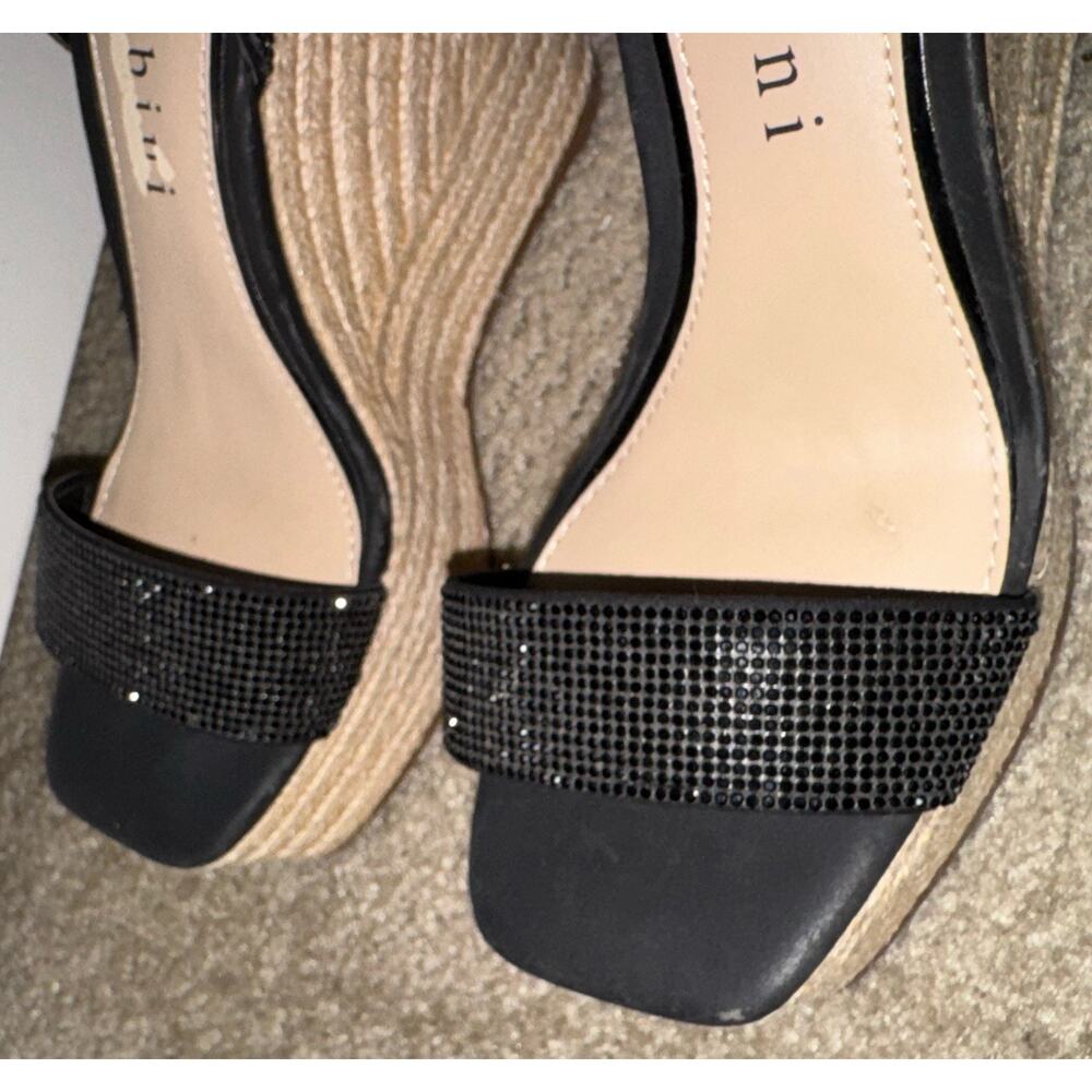 Gianni Bini Black Rhinestone Wedge Sandals Womens 7M Espadrille Platform NEW - Picture 6 of 12